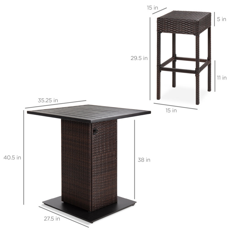 Ausmus Metal Bar Set with Stools, Brown, Brown