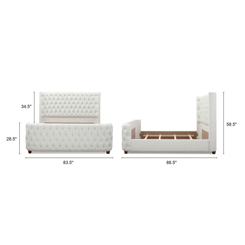 Currier Upholstered Wingback Bed, Antique White, King