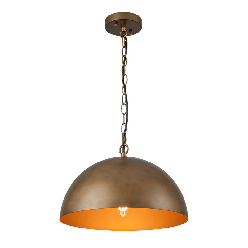 Bradson 1-light Antique Brass Dome Pendant, 9.4" H x 15" W x 15" D