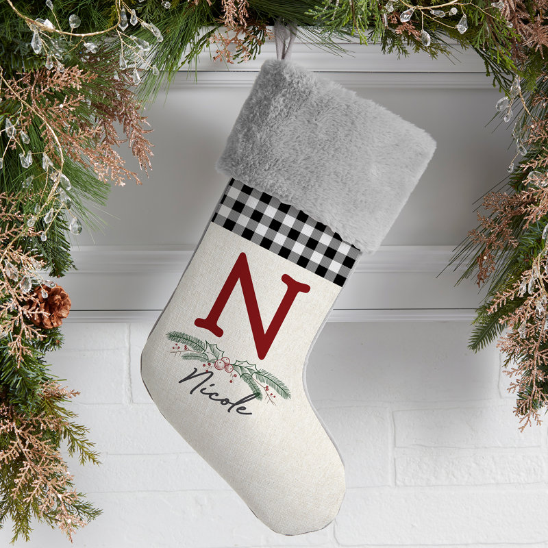 Chaussette de Noël festive à feuillage personnalisé, Gris