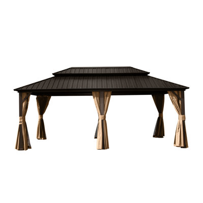 Brown Gazebo, 12' X 18', Aluminum With Galvanized Steel Roof, Ideal For Outdoor Parties & Dining Spacious 12X18ft And Steel. Efficient Drainage Feature.