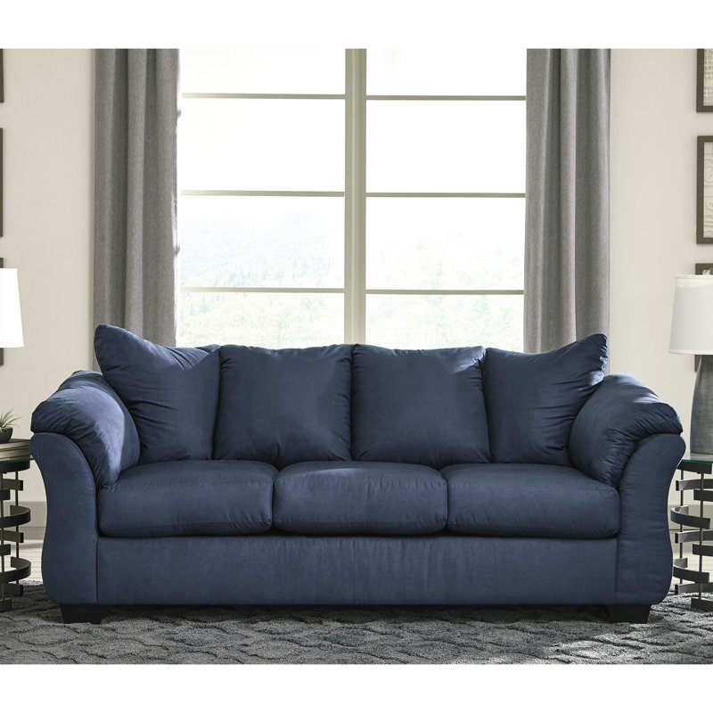 Canapé moderne en microfibre bleu marine, fibre, support avec 3 sièges, revêtement, base solide