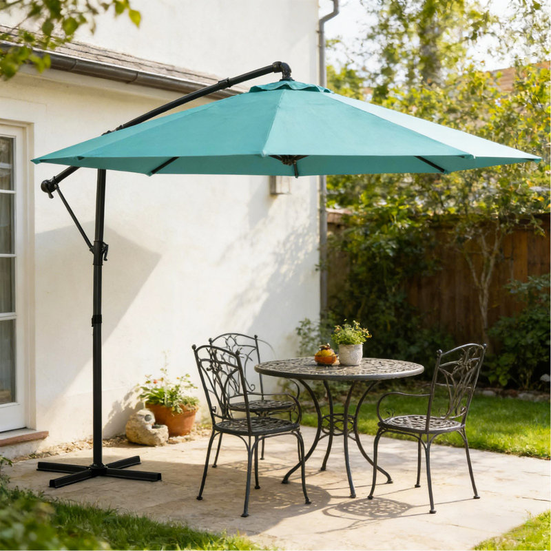 Grand parasol suspendu en porte-à-faux pour l'extérieur, parasol de patio, Bleu ciel