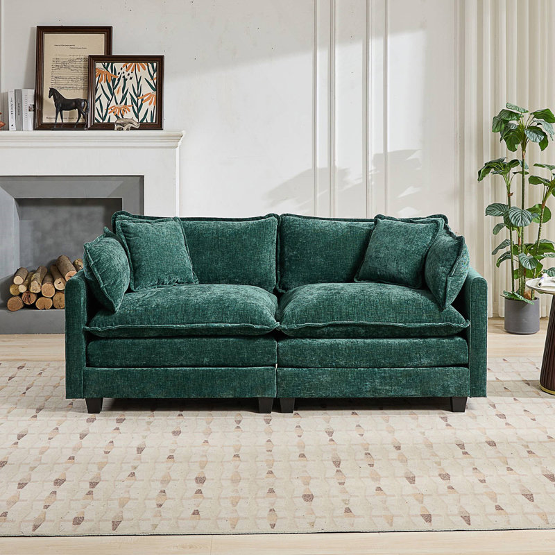 Modern Cloud Sofa LoveSeat, Green, 2, 33.1" H x 78" W x 35" D