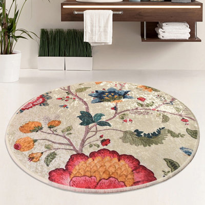 Antibacterial Bathmat, 100% Polyester, 55.1 Inch Diameter | Non-Slip Underside, Pile Height: 0.4 Inches, 700 Grams per Square Meter | Machine Washable, Durable & Stylish for Bathroom Safety and Comfort
