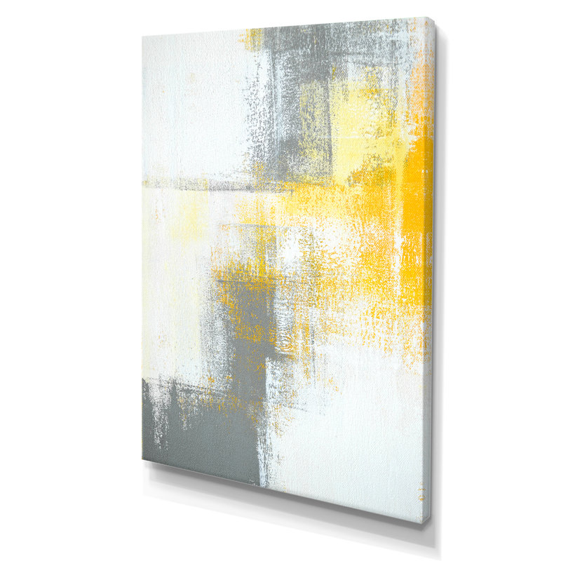 «Gray and Yellow Blue Abstract», reproduction d'art sur toile, H 36 po x l 24 po x P 1 po, Toile tendue