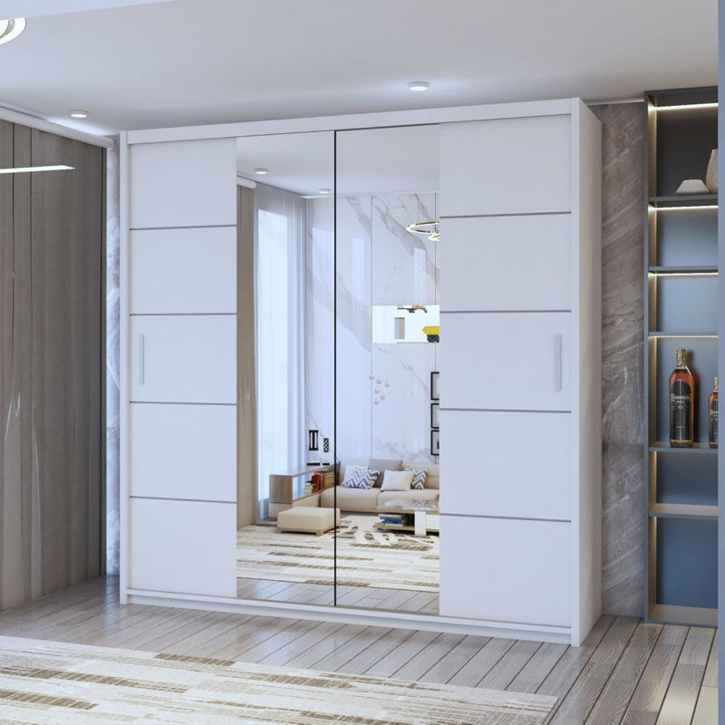 Alyssha 2 Door Manufactured Wood Wardrobe, White, 217cm H x 150cm W x 62cm D