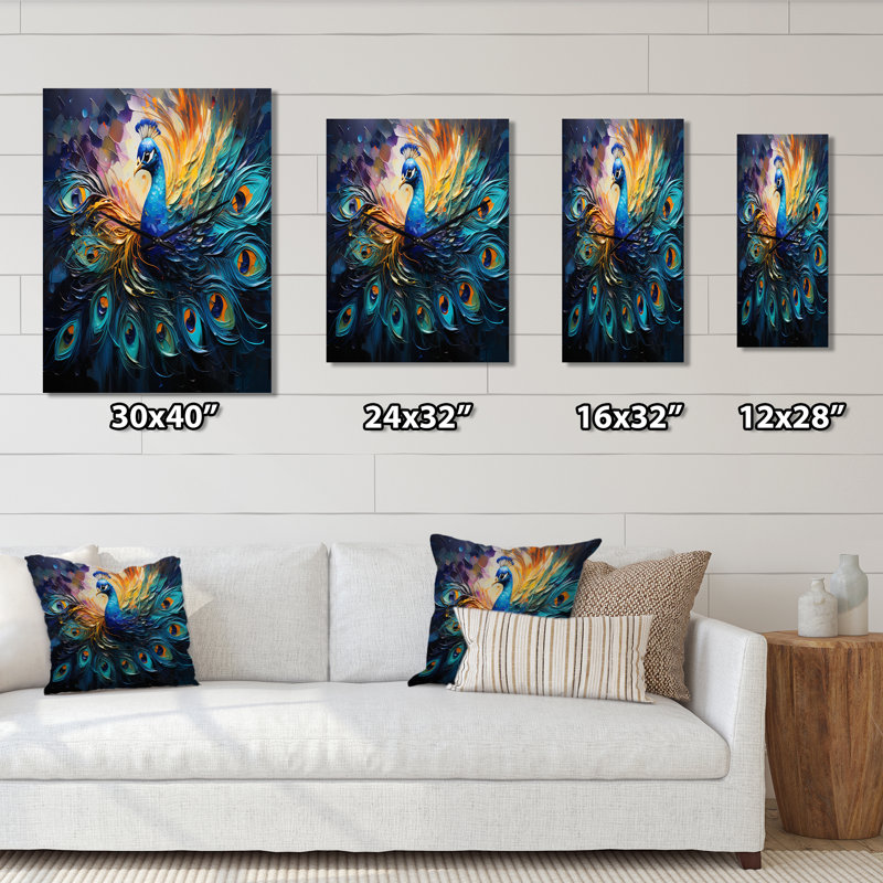 Peacock Feather Drips II - animaux très grandes horloges murales, H 28 po x l 12 po x P 1 po