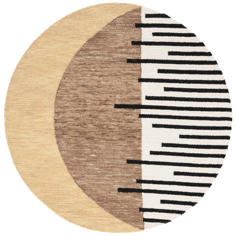 Tapis brun / beige en laine et en coton touffeté à la main Novelty 350, Rond 4 pi