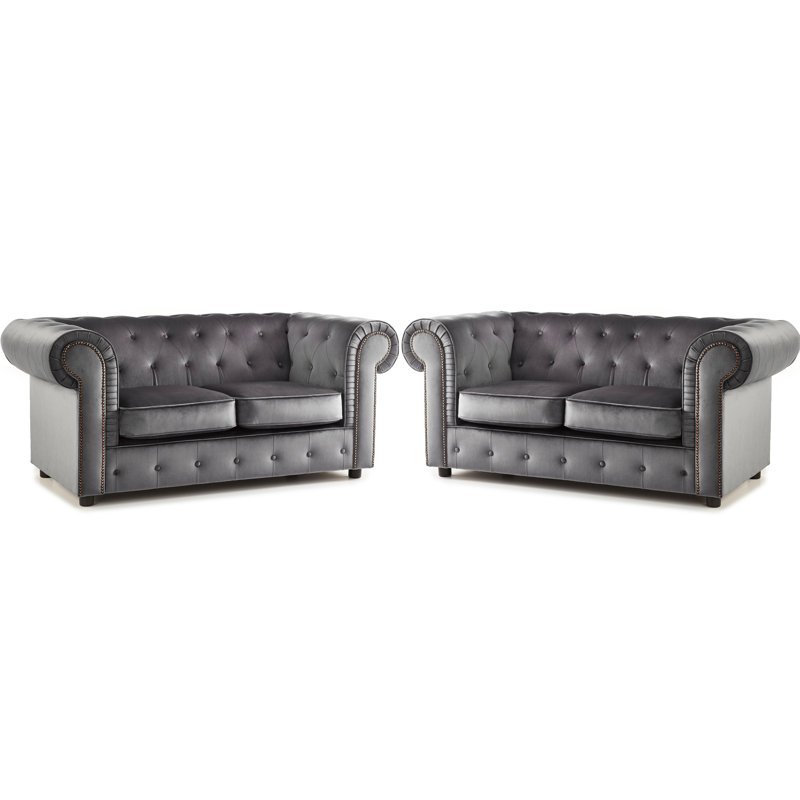 Aaron 2 - Piece Velvet Sofa Set, Grey