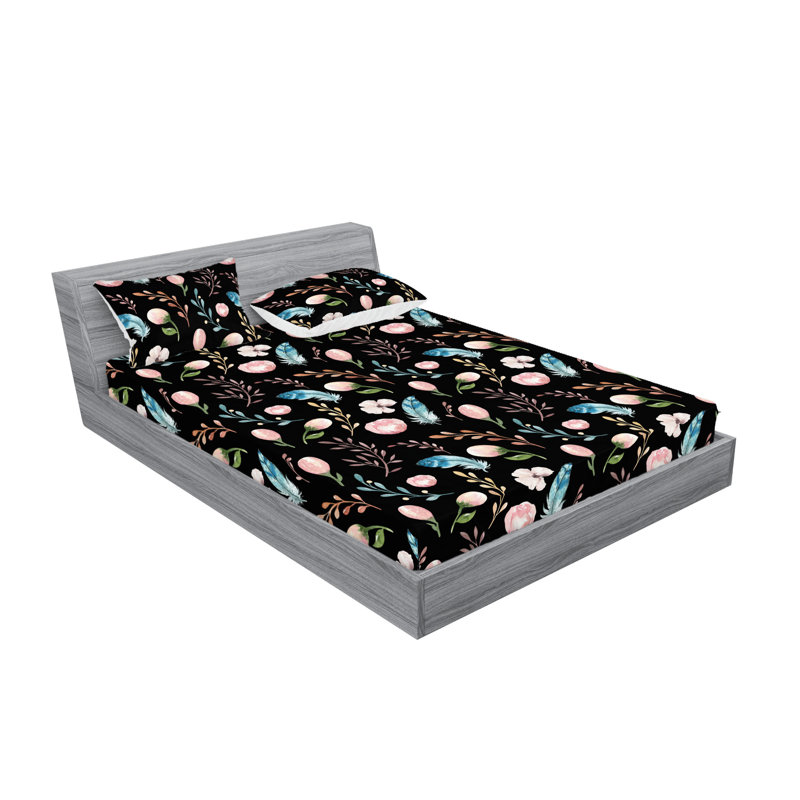 Drap-housse et taies décoratives 3 pièces Ambesonne, Rose pâle, gris anthracite, gris / floral