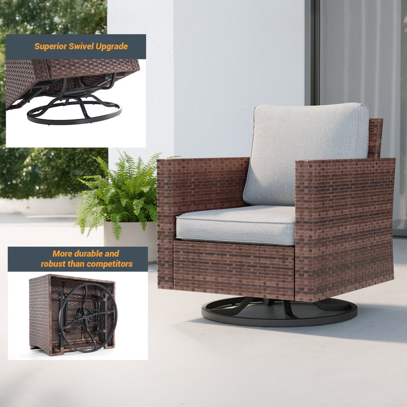 6-Piece PE Rattan Wicker Patio Furniture Set with Swivel Rocking Chairs, Ottomans & Removable Waterproof Cushions, All-Weather Conversation Set for Deck Backyard Garden