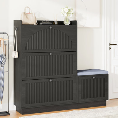 Armoire à chaussures à 3 niveaux avec banc à chaussures, tablettes amovibles