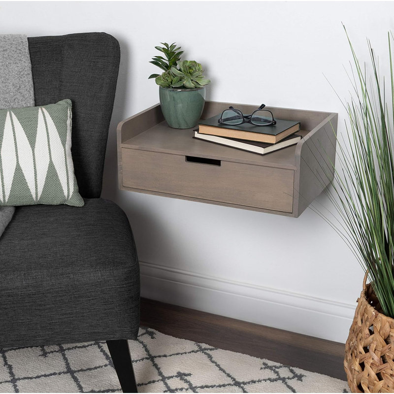 Modern Floating Wall Shelf With Pull-Out Drawer, Solid Wood Storage And Display Unit For Home Or Office
