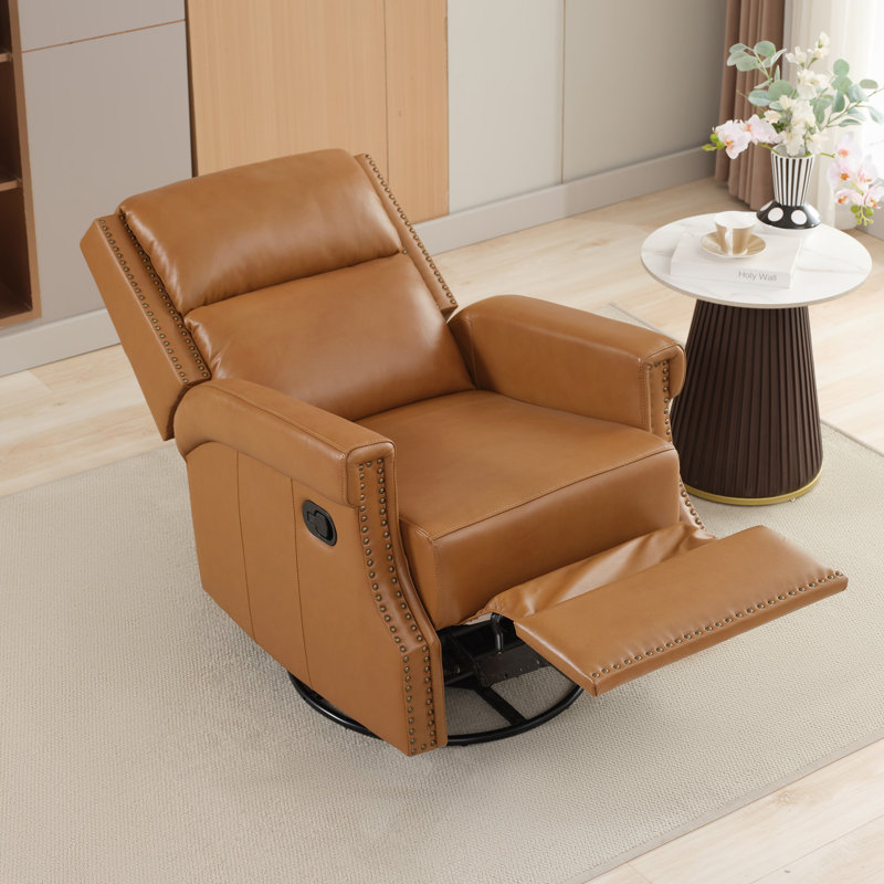 Fauteuil inclinable et berçant en cuir véritable (ensemble de 2), Chameau