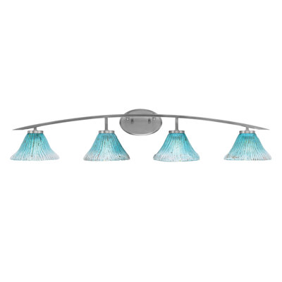 Kurve 4 Light Bath Bar With 7" Teal Crystal Glass
