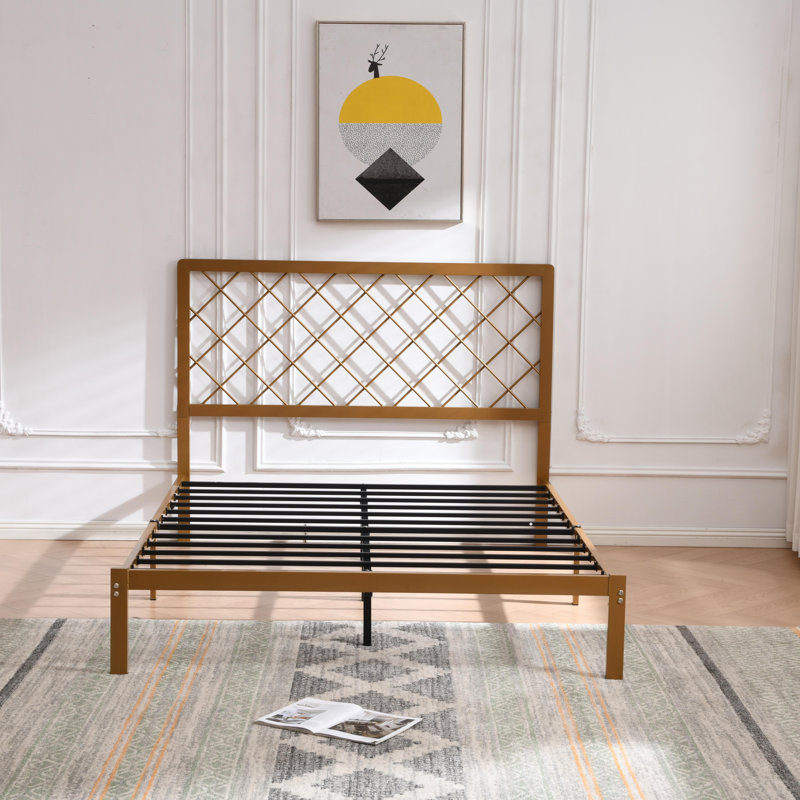 Lit plateforme en métal Konrad, Or, Double