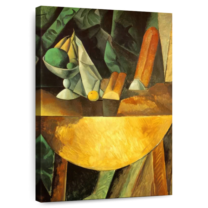 Avery pain et plat de fruits sur une table, H 12 po x l 8 po