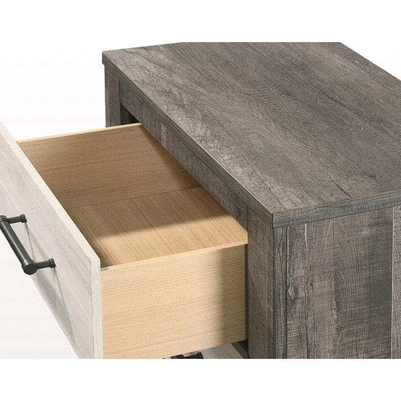 Commode 1 pièce deux tons Finition commode chevet quatre tiroirs Poignée en métal gris beige