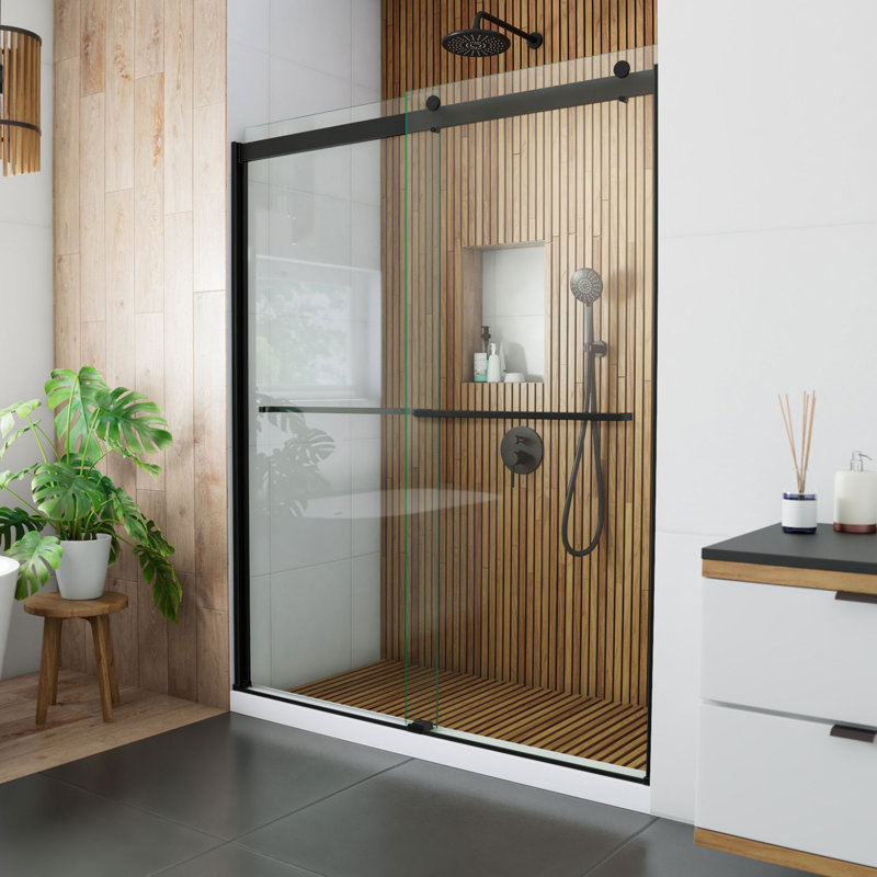 Porte de douche sans cadre l 56 po x H 76 po Sapphire, Transparent, Noir mat
