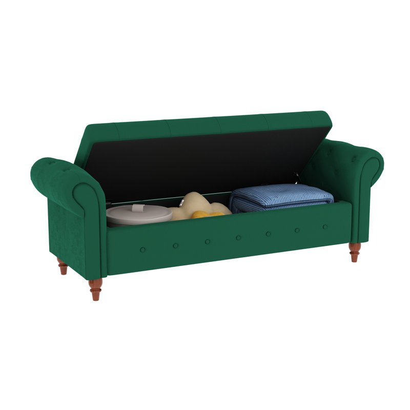 63" Bed Bench Soft Fabric, Dark Green