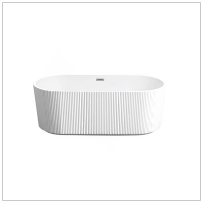 59"Linear Acrylicfreestanding Bathtub Stand Alone Soaker Tub, Glossy White Acrylic, POP-UP Chrome Drain, Cupc Certified