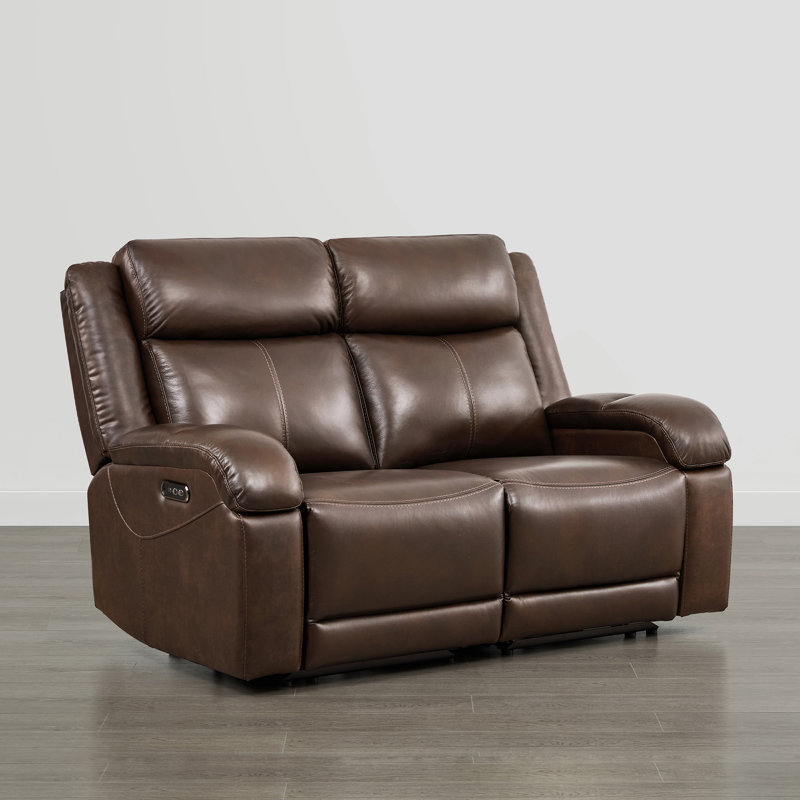 Canapé inclinable électrique en cuir véritable Mejas, Marron foncé, 2