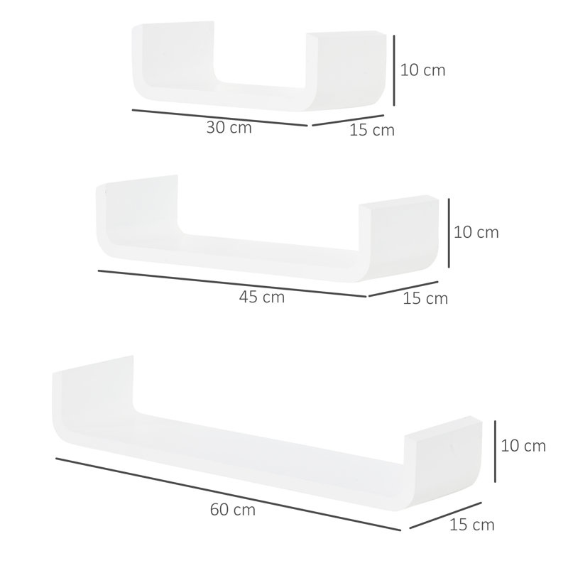 3 Piece U-Shaped Floating Shelf