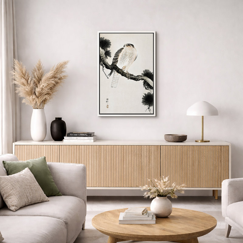 Œuvre japonaise sur une branche de pin, images d'oiseaux rétro, impression sur toile encadrée, H 36 po x l 24 po x 1,5 po