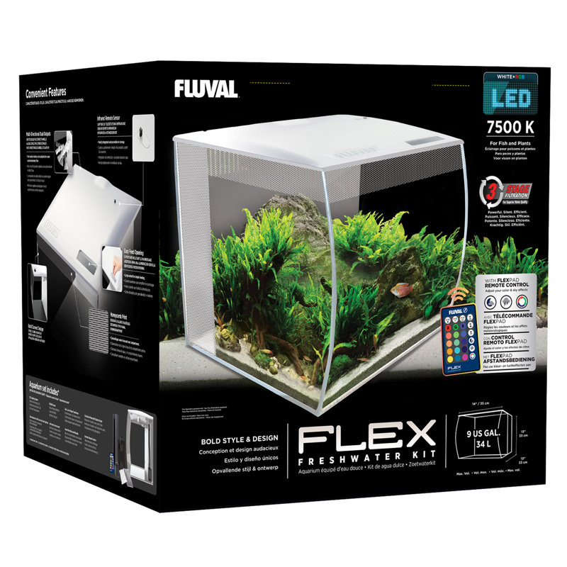 White Glass Bow Front LED Aquarium Kit, 9 Gallon