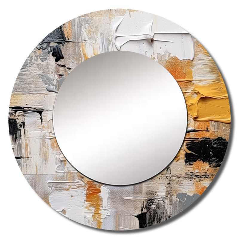 Shalesh beige et doré cubiste kaléidoscope III - grand miroir cubique, miroir mural décoratif rond moderne, impression d'art en métal