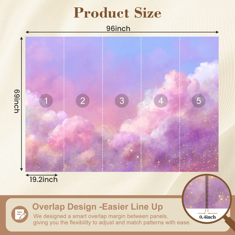 Papier peint autocollant Boho Clouds, L 96 po x l 69 po