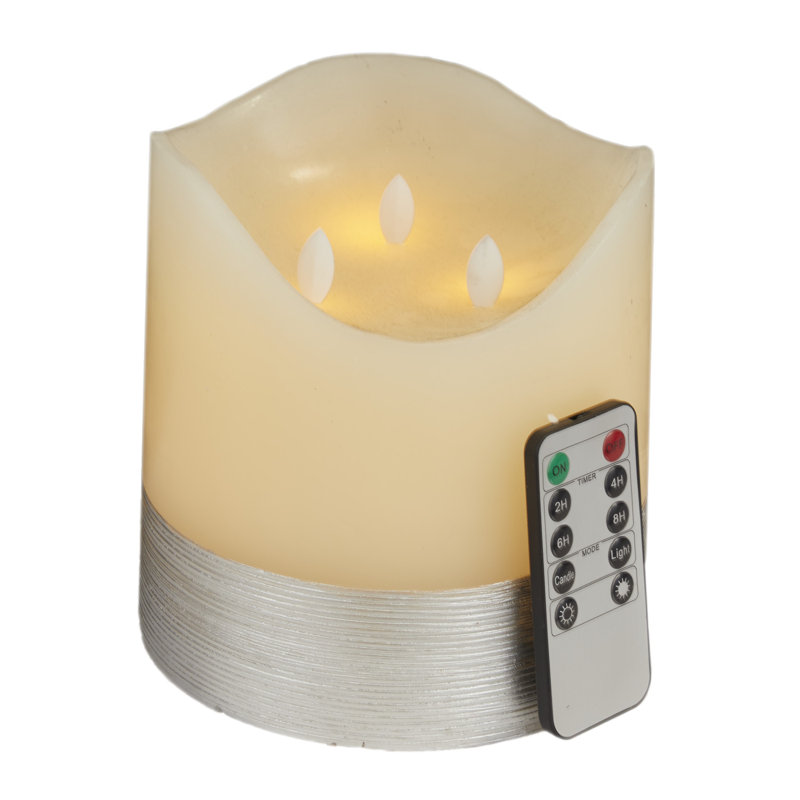 Bougie sans flamme traditionnelle sans parfum, H 6 po x l 6 po x P 6 po, Argent