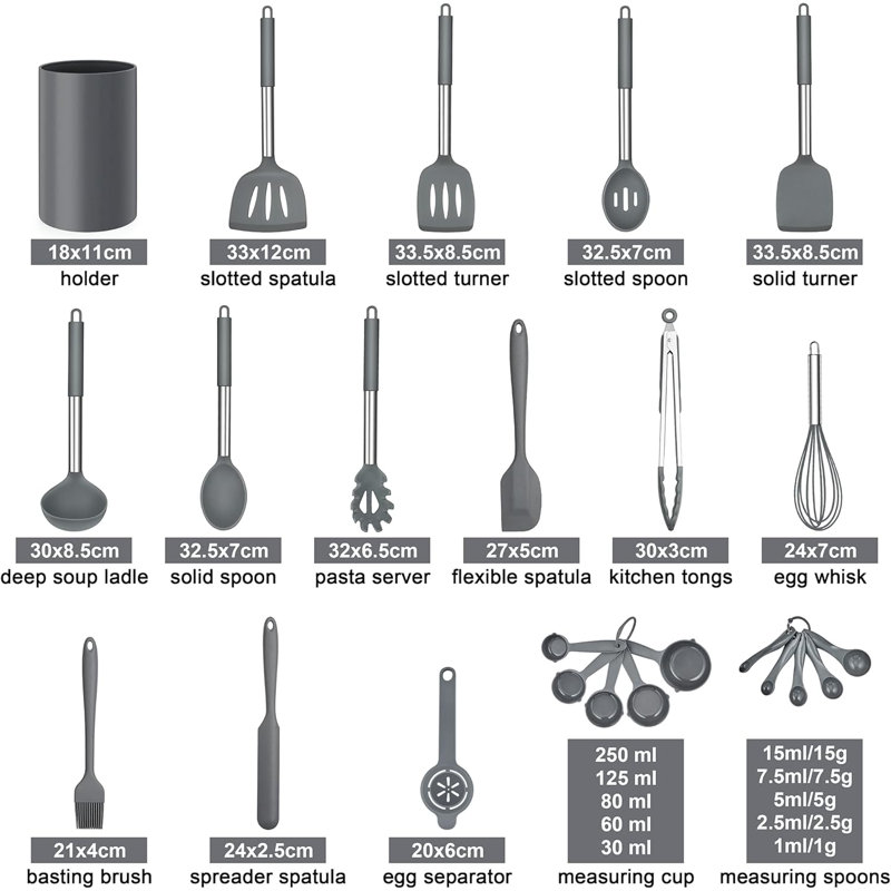 LIFEWITA 25 Utensil Set, Grey