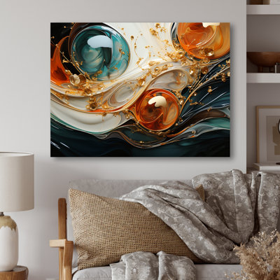 Orange et vagues ondulées oranges Melody V - art mural abstrait en métal MT137180