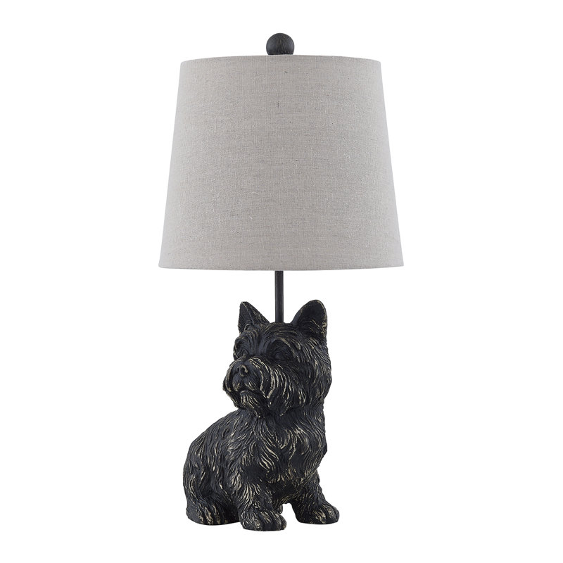 23"H Black Resin Yorkie Table Lamp With Shade, Black, Beige