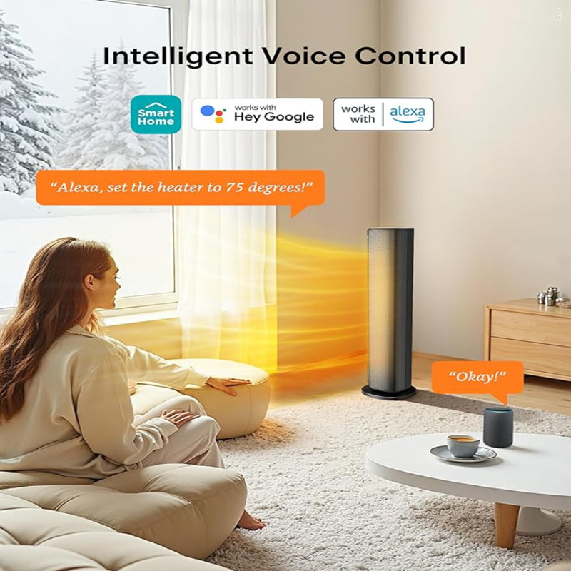 30" Black Ceramic Electric Tower Heater with Thermostat