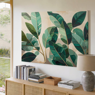 Canvas Wall Art A Decorative Botanical Print Featuring Stylized Green Leaves In Various Shapes And Premium Quality Ready To Hang Modern