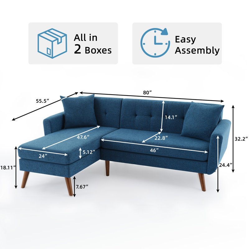 Canapé modulaire rembourré 80 po Jadier, Lin bleu