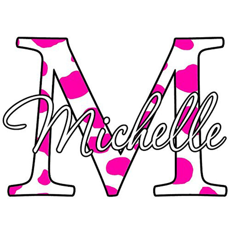 Décalcomanie murale nom imprimé monogramme, H 18 po x l 18 po x P 0,01 po, Rose vif, Oui