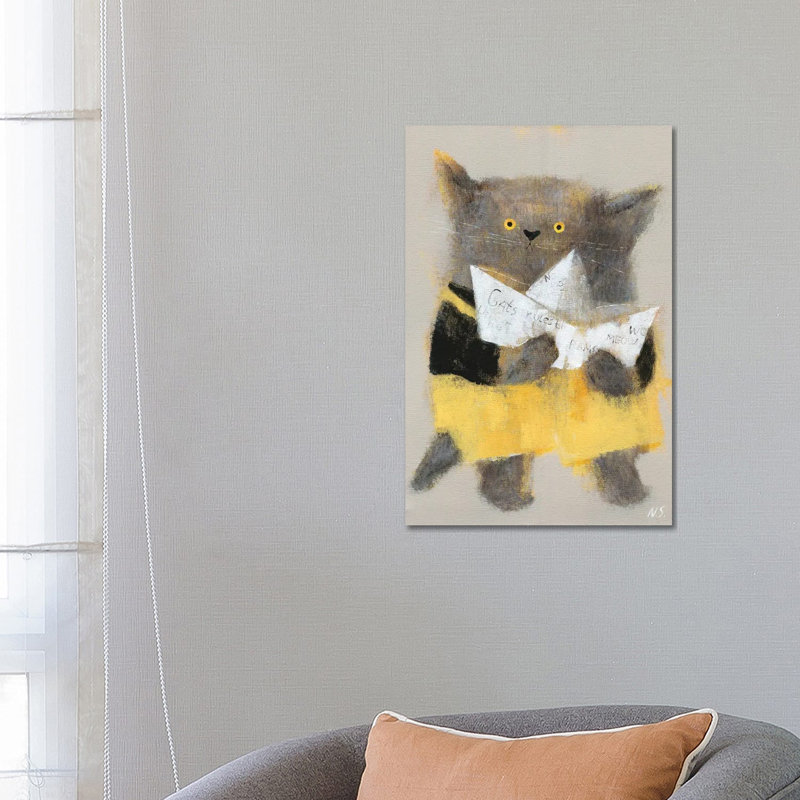The Cat With Paper Ship by Natalia Shaloshvili - Wrapped Canvas Painting, 66.04 cm H x 45.72 cm W