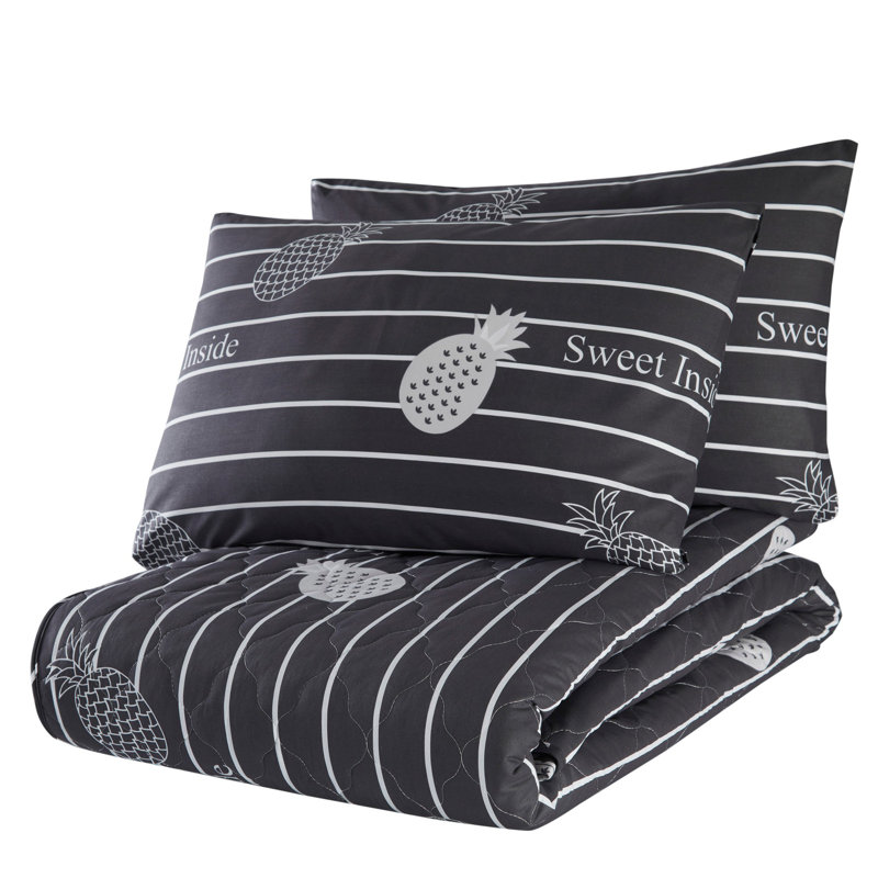 Ensemble de couvre-lit / couvre-lit 100% coton noir / blanc 3 pièces