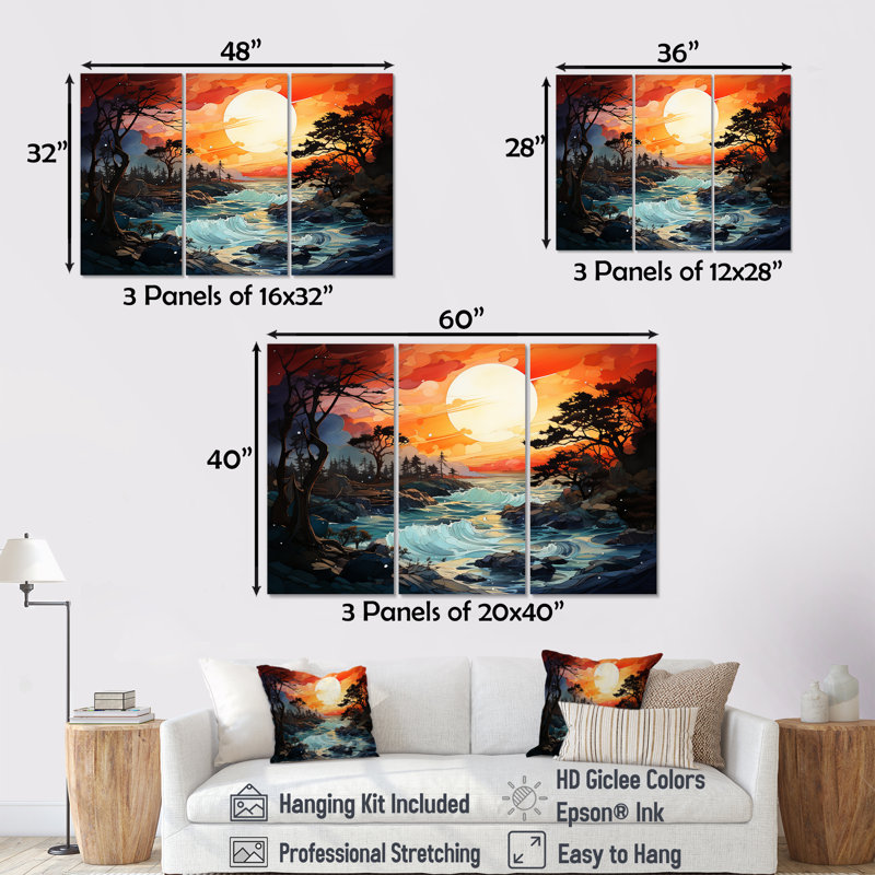 «Storms Sunrise Landscape II - Storms», ensemble d'art mural sur toile, Toile tendue, H 40 po x l 60 po x P 1 po
