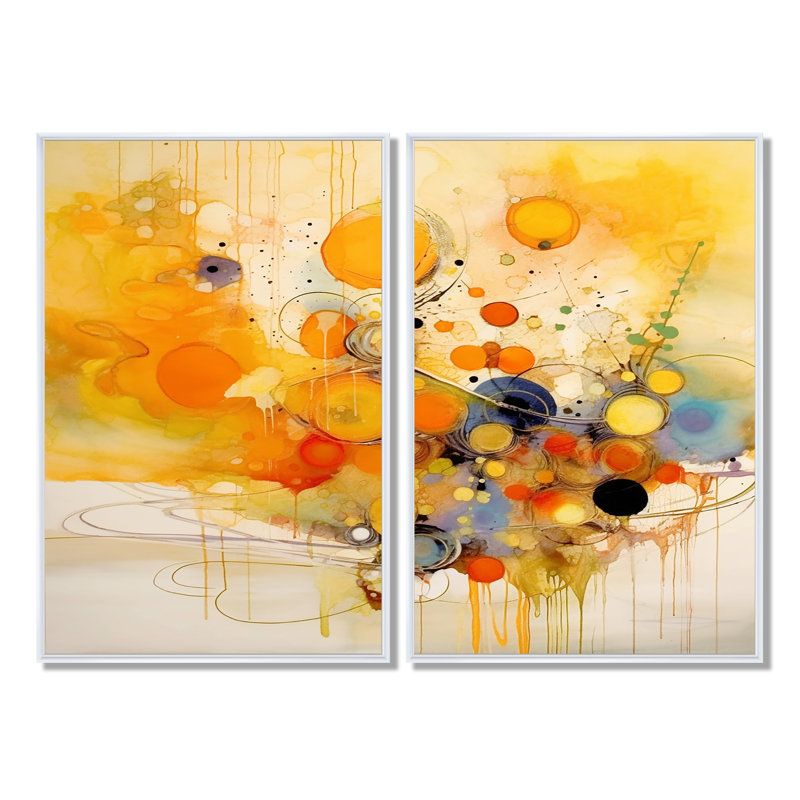Tourbillons de couleur orange et jaune II - grand minimalisme abstrait, art mural sur toile 2 panneaux, 36" H x 48" W, White