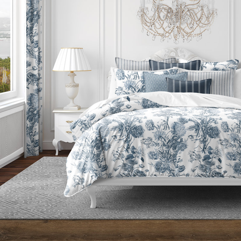 Alexandria White Cotton Duvet Cover Set, Queen Duvet Cover + 7 Additional Pieces