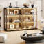 Rounded Display Cabinet With Glass Door, 3-tier Curio Cabinet With 3 Color Lights For Collectibles, Human Body Sensor-925670328