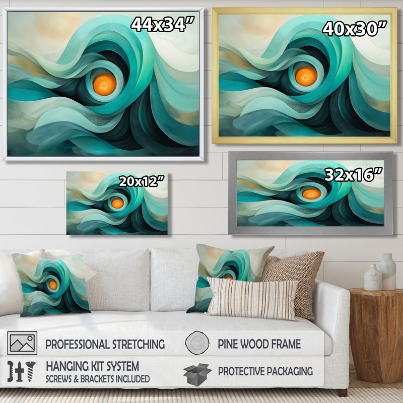 Ombeline vert orange, spirale cosmique abstraite, natures mortes III - Abstract Still Lifes, art mural, H 12 po x l 20 po, Or