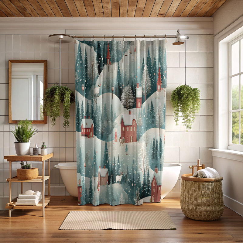 Noel Village - Rideau de douche Premium, H 74 po x l 71 po