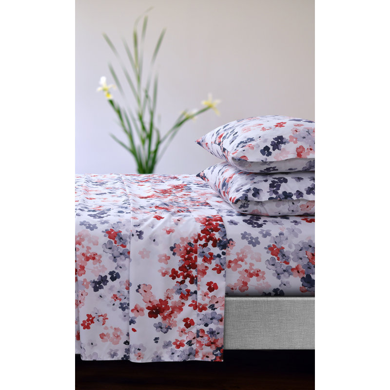 Twin XL Red Floral Print Microfiber Sheet Set
