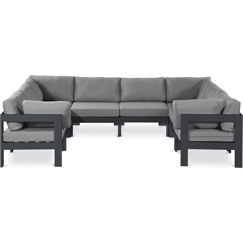 Endyah 120'' Wide Aluminum Patio Sectional with Cushions, Gray, Dark Gray